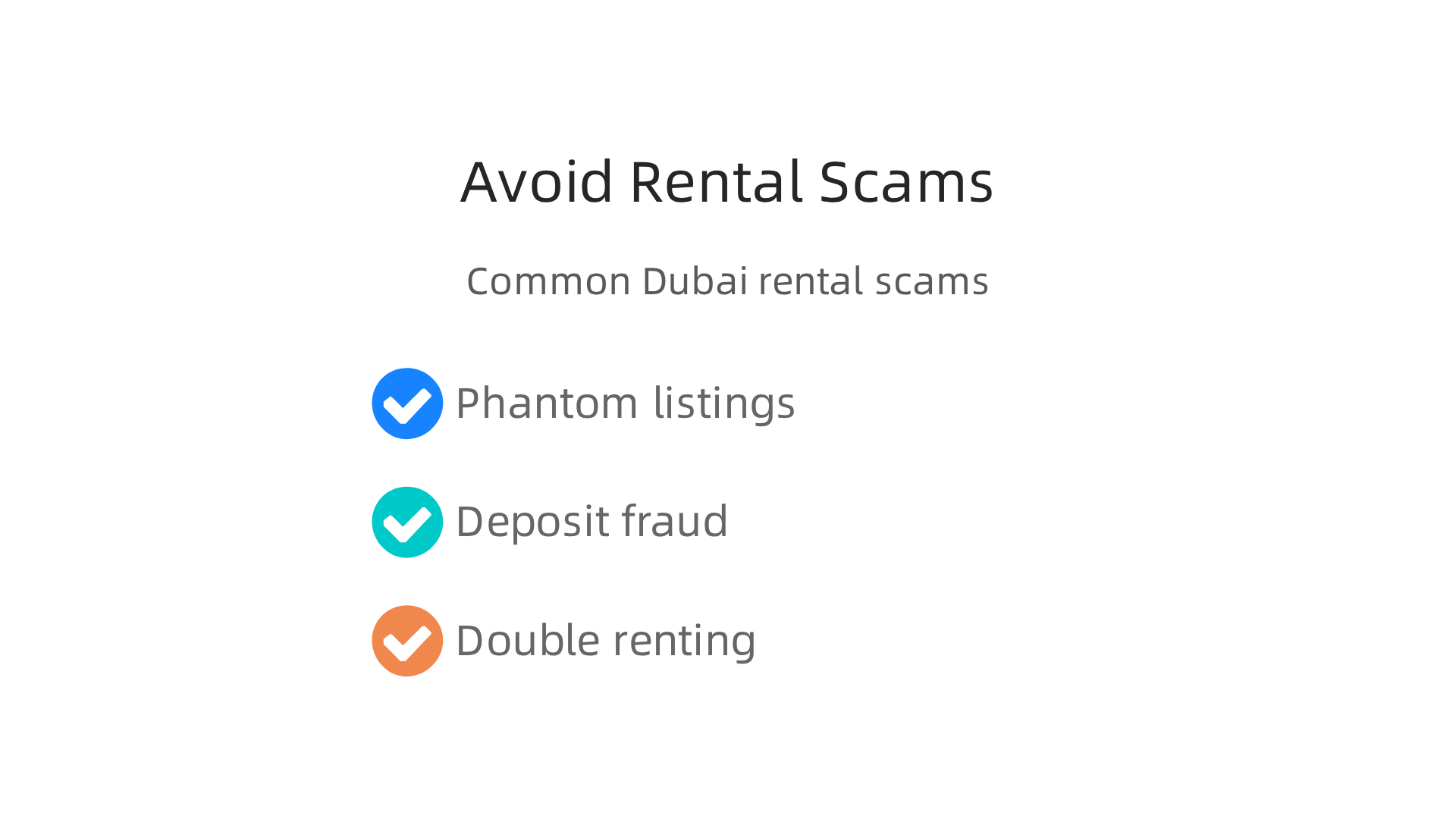 An infographic highlighting common scams renters might encounter in the Dubai property market and how to recognize them.