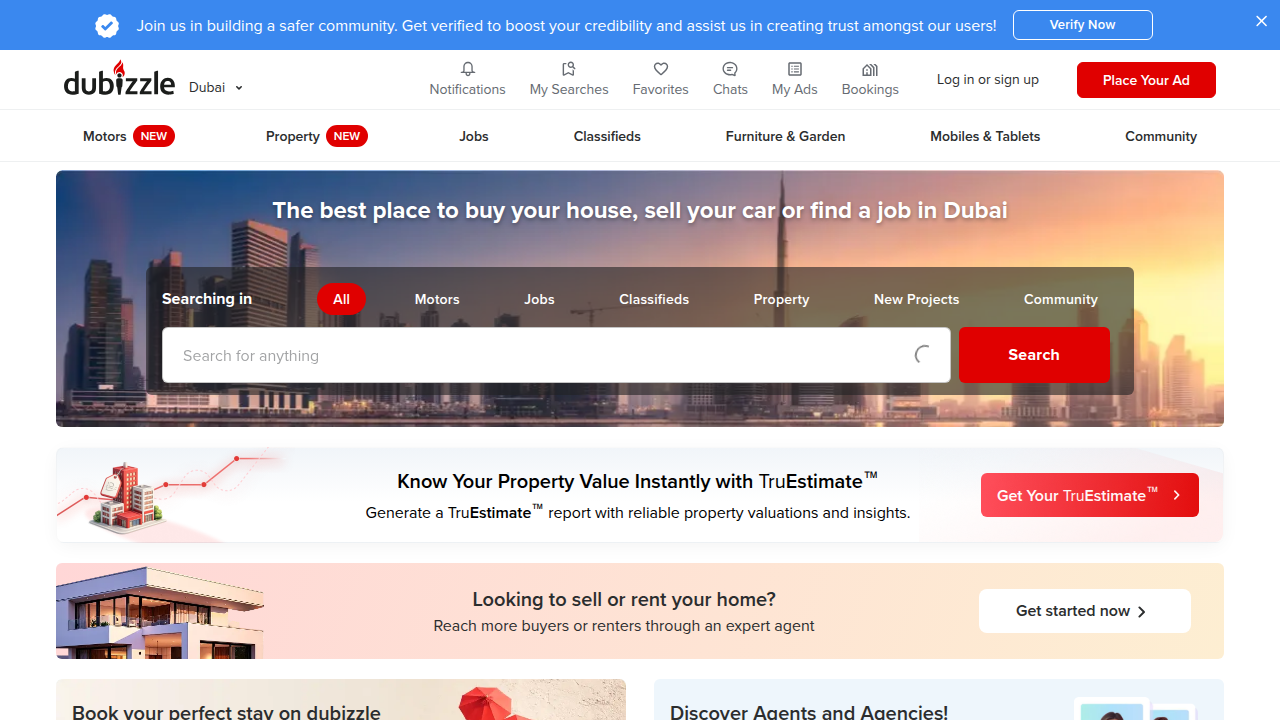 Screenshot of Dubizzle Dubai, featuring classifieds for various items including furnished apartment rentals. Displays a user-friendly interface.