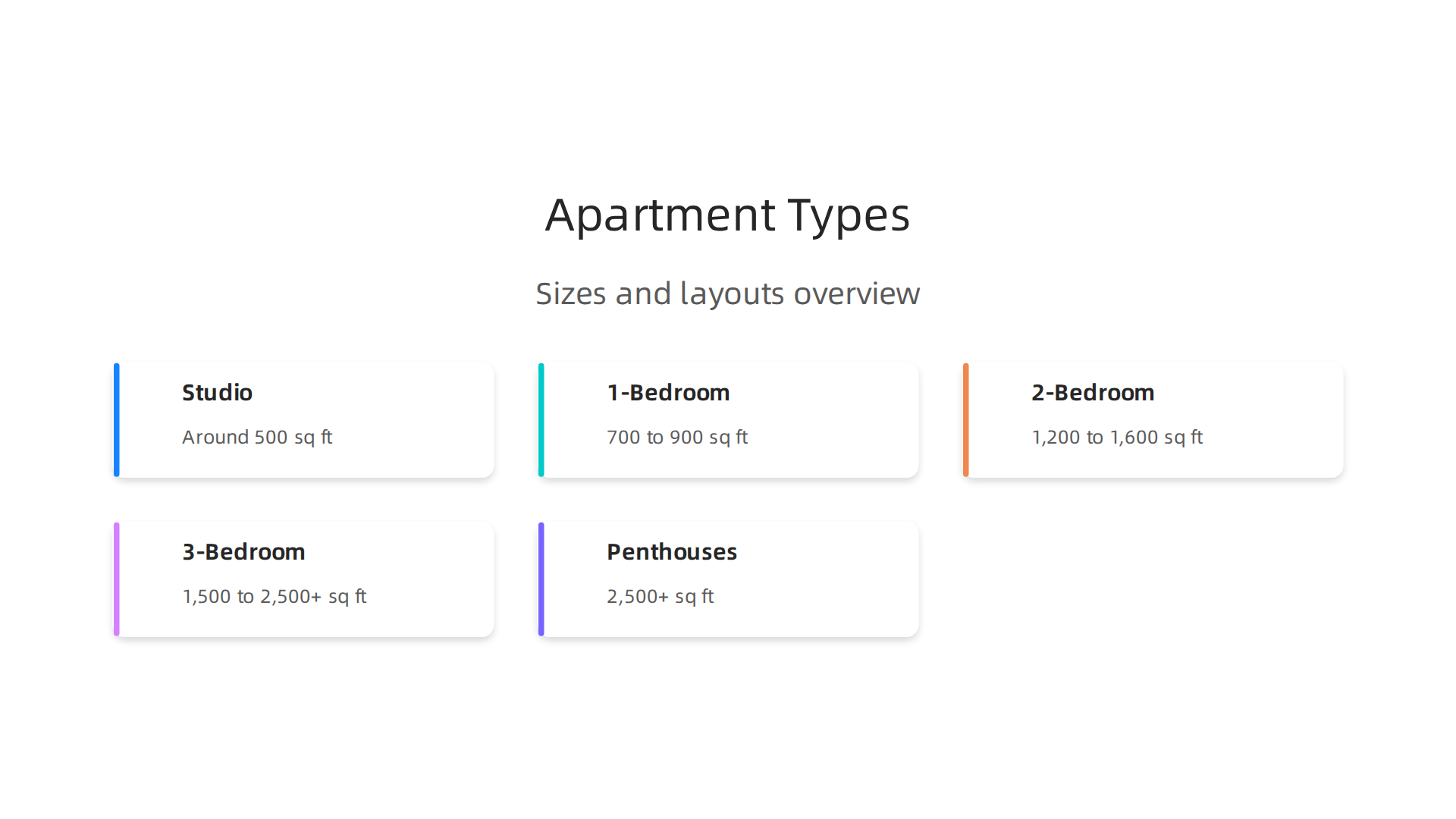 Overview of the diverse apartment types available at Address Residences Dubai Opera, from studios to penthouses.